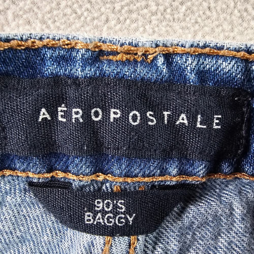 Aeropostale 90's Baggy Distressed Denim‎ Jeans Women 28W Blue Straight Leg - Picture 10 of 13